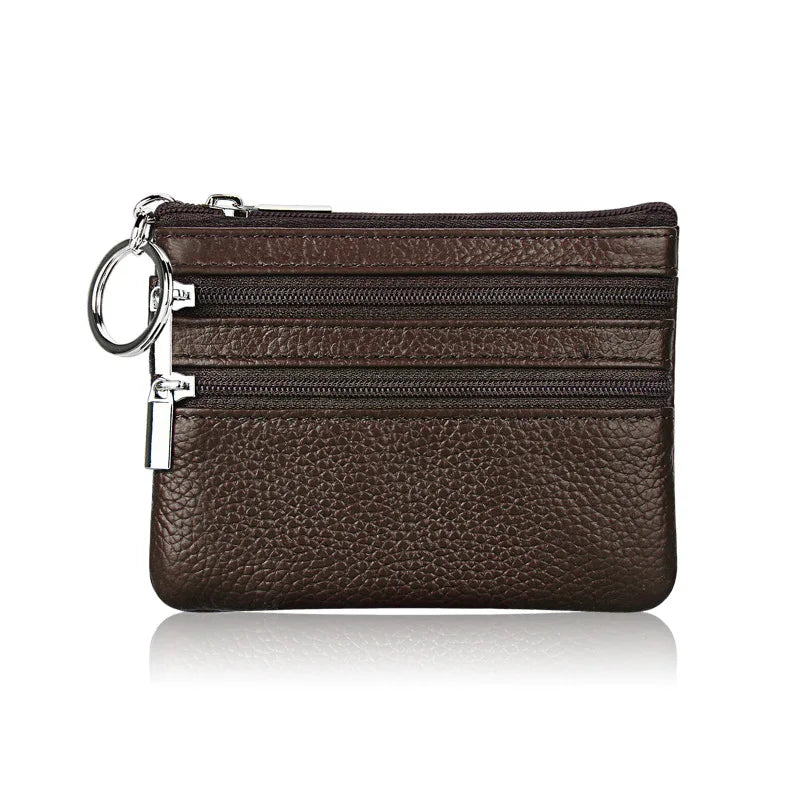 Cyflymder  Fashion Women Genuine Leather Coin Purse Small Zipper Card Holder Mini Pouch Change Wallet with Keychain