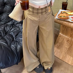 Cyflymder  Fashion Vintage Plaid Patchwork Casual Pants Spring Autumn American High Waist Female Clothing Wide Leg Loose Pockets Trousers