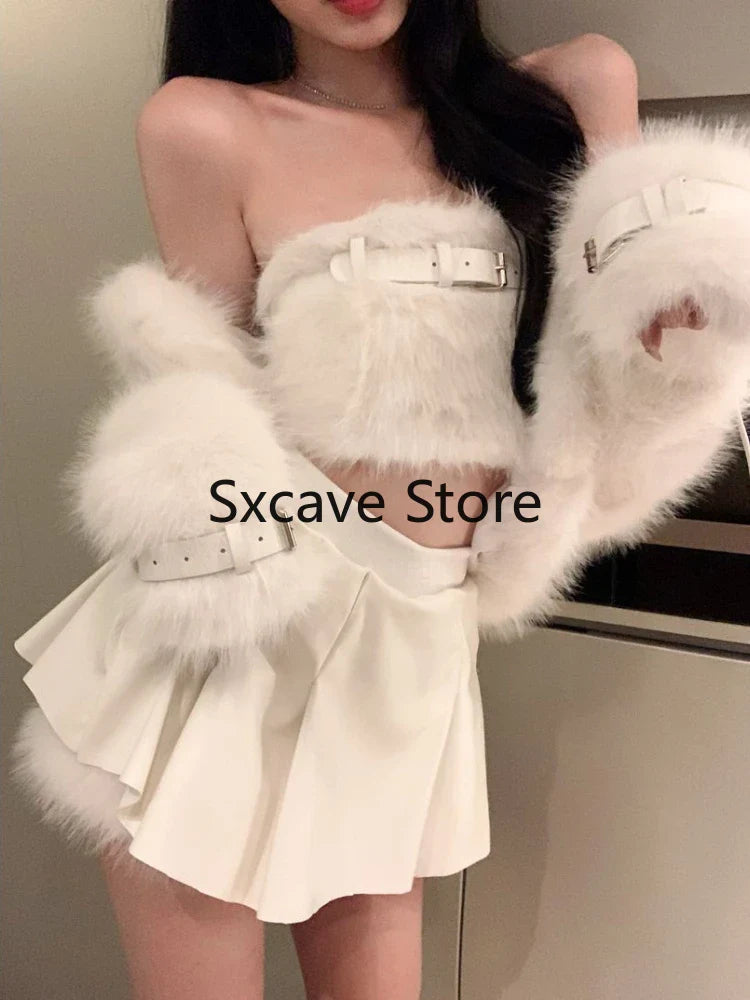 Cyflymder Sexy 3 Piece Skirt Set Women Casual Long Sleeve Coat + Bodycon Tube Tops + Sweet Mini Skirt Evening Party Clothing Autumn