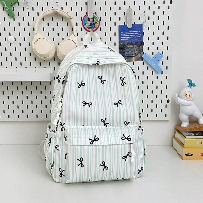 Cyflymder  High-capacity Women Sweet Preppy Backpacks Japanese Y2k Aesthetic Fashion Students Backpack Kawaii Striped Bow Print Schoolbags