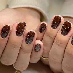 Cyflymder  Cute White Polka Dot Pink Blush Short Round Nail Art Fashion Wearable Fake Nails Detachable Finished False Nails Press on Nails