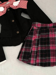 Cyflymder  Japanese College Style Sweet JK Skirt Suit Women Sailor Collar Bow Tops + Plaid Pleated Skirts New Vintage Slim Harajuku Outfits
