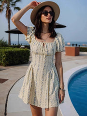 Cyflymder  Spring Summer Short Sleeve Elegant Mini Dress Women's Clothing Casual Party Work Evening Fashionable Pleated Dresses