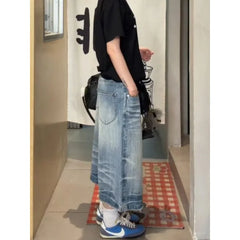Cyflymder  American Vibe Retro Plus Size High Waist Denim Capri Pants Women Distressed Frayed Wide Leg Capri Pants Streetwear Daily Outfit