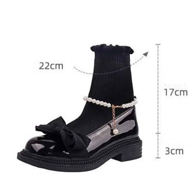 Cyflymder Knitted Women's Sock Boots New Sweet Butterfly Knot Mary Jane Girl Shoes Autumn Winter Platform Shoes for Women