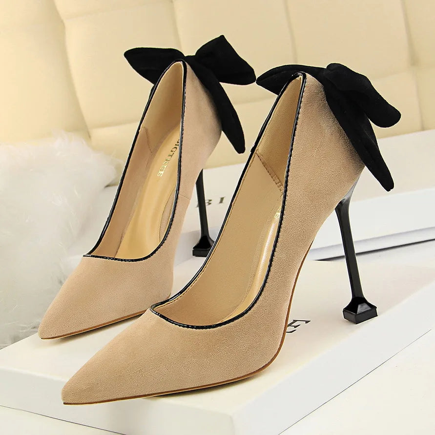 Cyflymder Shoes Bowknot Female Kitten Heels Suede Women Pumps Spring New High-heels Fashion Sweet Ladies Shoes Luxury Pumps