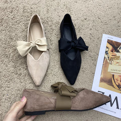 Cyflymder  Bow Tie Mary Janes Shoes Women Elegant Daily Pointed Toe Flats Shoes Ladies Pu Leather Spring Autumn Casual Black Loafers New