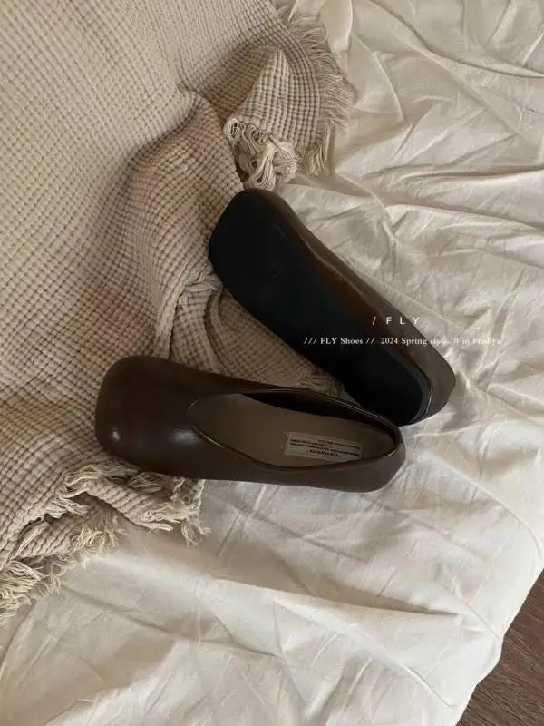 Cyflymder  All-Match Shoes Woman Flats Soft Slip-on Square Toe Shallow Mouth Dress Slip On Retro Shoes Woman Flats Soft All-Match Square To