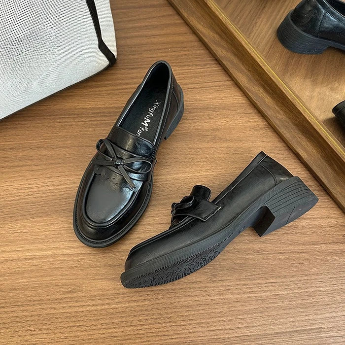 Cyflymder   Vintage Slip on Women Elegantes Mary Jane Shoes Fashion Butterfly-knot Shoes for Woman Ladies Thick Heel Dress Loafer Shoes