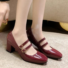 Cyflymder  Elegant Women's Chunky Heels Mary Jane Shoes Square Toe Double Ankle Strap Pumps for Women Patent Leather High Heels Party Shoes