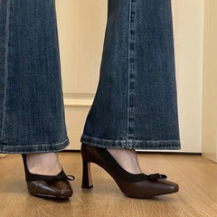 Cyflymder  Vintage Bohemian Style Elegant Business Casual Versatile Platform High-heeled Women's Stylish and Elegant Bow Tie Single Shoe