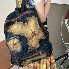 Cyflymder Washed Denim Womens backpack Large Capacity y2k Hot Fashion Designer big Travel Bag Girl Daypack bagpack casual commuter bag