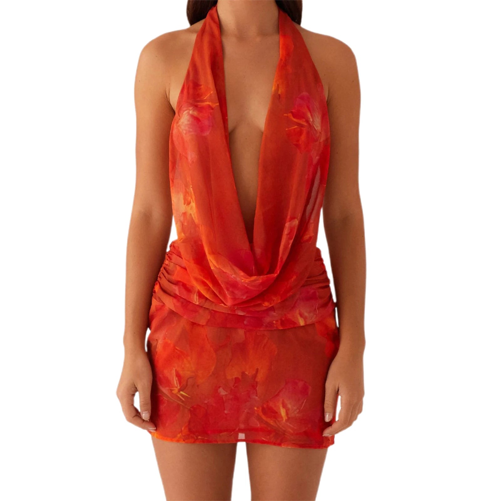 Cyflymder  Elegant Floral Print Sleeveless Maxi Dress with V-Neckline and Ruffled Hemline for Summer Wedding Guest Outfit