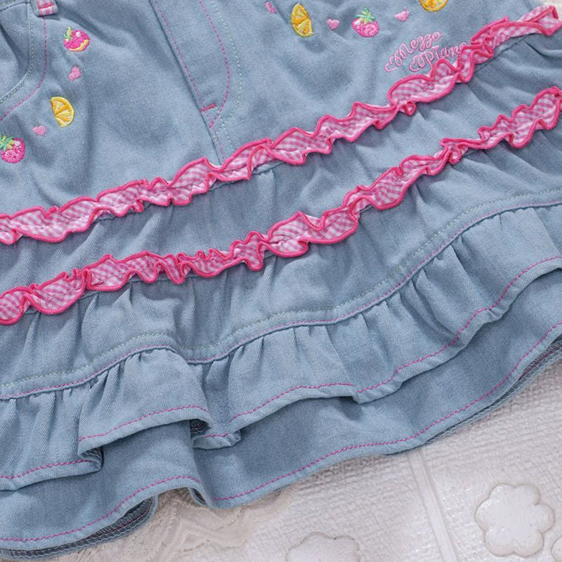 Cyflymder  Japanese Sweet Lolita Style Mini Denim Skirt Women Kawaii Embroidery Ruffles Cake Skirts Summer Female Fashion Y2K Party Skirts