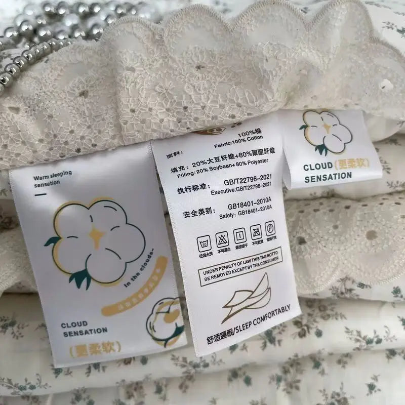 Cyflymder  Lace Pure Cotton Quilt 200x230cm Comforter Thin Summer Floral Printed Double Layer Gauze Quilted Blanket Queen Size Bedding