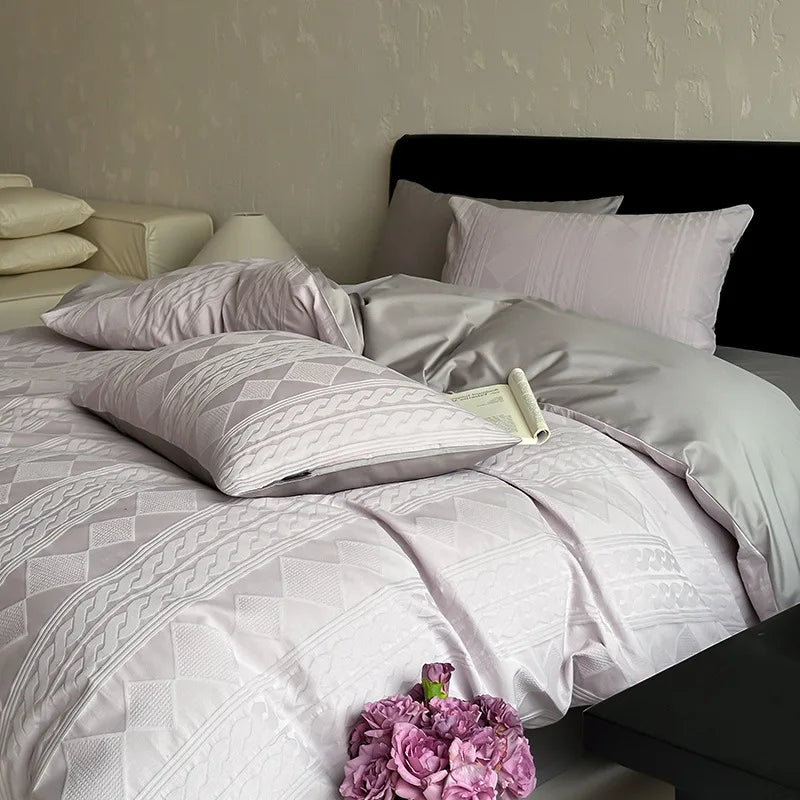 Cyflymder  Premium 100S Pure Cotton Jacquard Bedding Sets Luxury Skin Friendly Smooth Quilt Cover Kit Bed Linens for Adults and Children