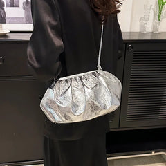 Cyflymder Small Luxury Design Women's Leather Silver Cloud Bag Female Gold Crossbody Bag Ladies Party Clutch Purse Female Handbags