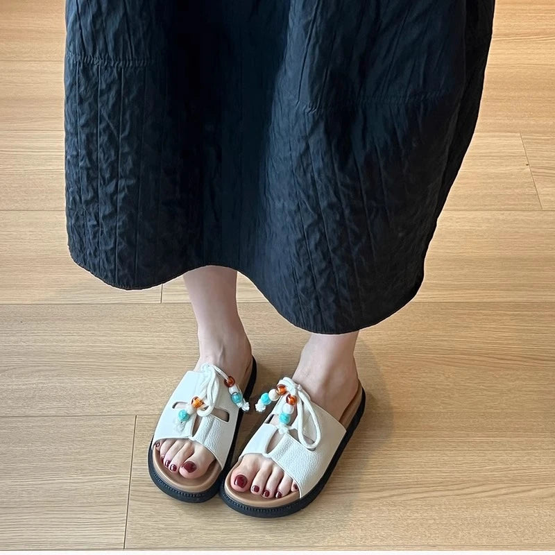 Cyflymder  Platform Anti-Slip Wear-Resistant Slippers Summer New Round Toe Open Toe Crystal Buckle Anti-Slip Wear-Resistant High Heels