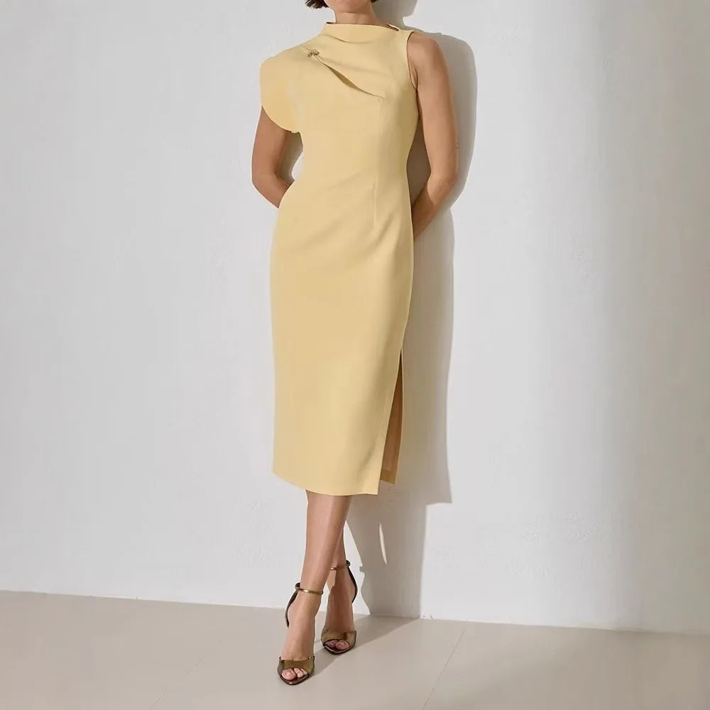 Cyflymder  Luxury Design Women's Summer Dress Off-shoulder Sleeveless Party Wedding Robe Fitted Slit Dress Office Lady Dresses Asymmetrical