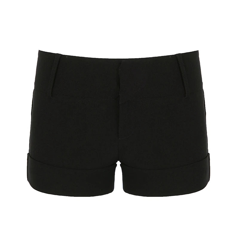 Cyflymder  Basic Black Low Waist Elastic Woven Shorts Skinny All Match Casual Zipper-Fly Micro Pant Women Daily Wearing Bottoms New