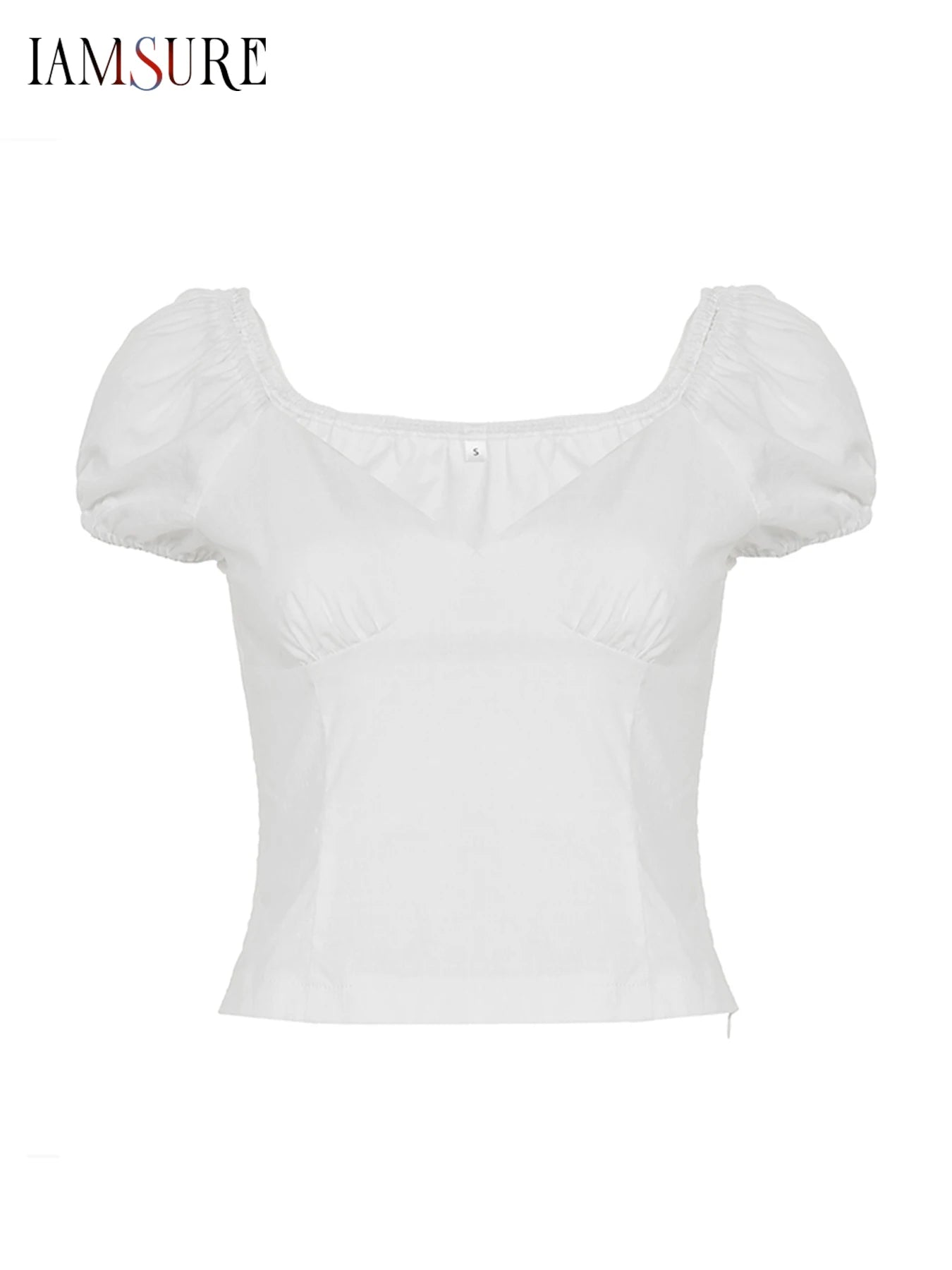 Cyflymder  French Style Slim Solid Blouse Holiday Casual Deep V-Neck Short Puff Sleeve Shirts Women 2025 Summer Fashion Streetwear