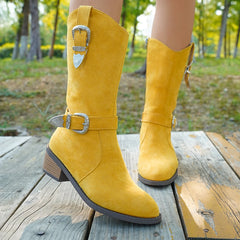 Cyflymder  Round toe thick heel knee high boots with zippered high heels, comfortable fit for women's fashion shoes, plus size women's shoe