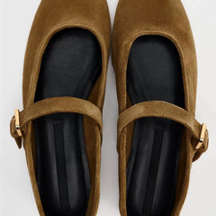Cyflymder   Women Vintage Suede Mary Jane Flats Square Toe Ankle Strap Buckle Ballet Shoes Retro Soft Sole Daily Walking Ladies Casual Flat