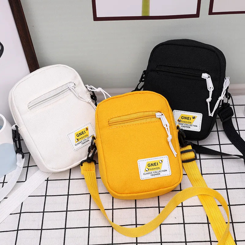 Cyflymder Canvas Women's Crossbody Bag Trend Small Shoulder Handbag Korean Solid Color Student Phone Bag Simple Shopper Zipper Purse