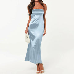 Cyflymder  Luxury Satin Long Dress For Wedding Off Shoulder Strapless Sexy Evening Party Dress Women Backless Sleeveless Prom Dress