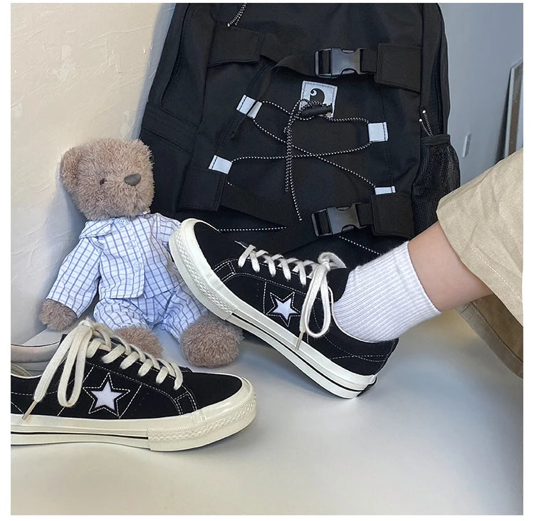Cyflymder  Retro Star Canvas oes Women's Versatile Little Dir oes INS Skateboard oes Hong Kong Sle Ulzzang Trendy Student Whit...