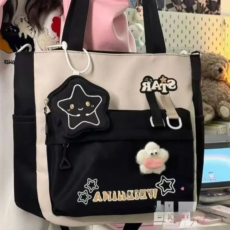 Cute Star Crossbody Bag for Girls, Handbag for Junior High School Students, Tutorial Bag, Large Capacity