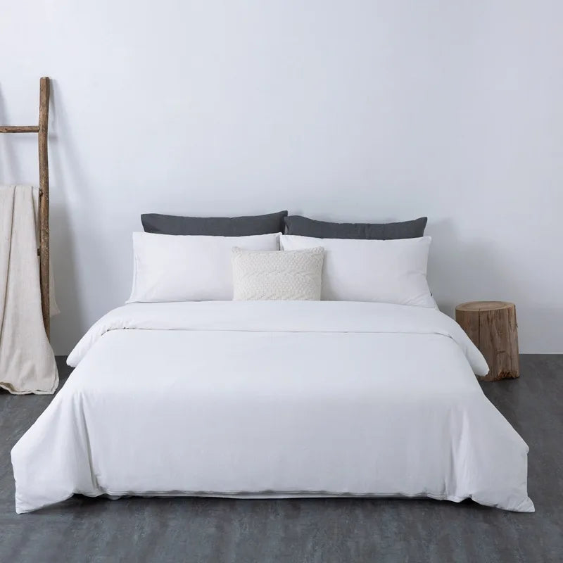 Cyflymder  Solid Color Pure Cotton High-Density Bedding Sets Washed Cotton Soft Duvet Cover Kit Skin Friendly Breathable Bedclothes