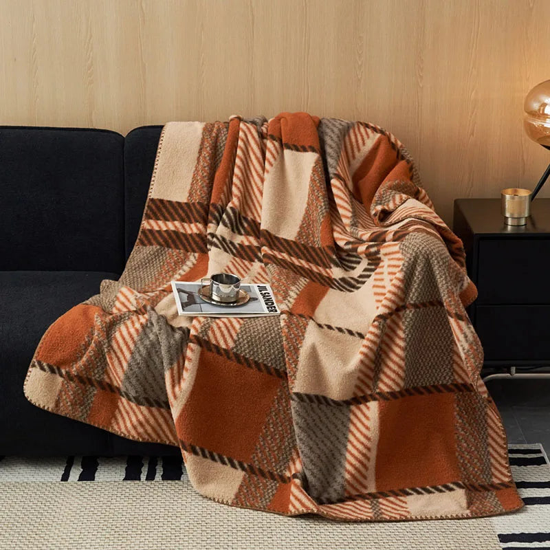 Cyflymder  High-End Thickened Faux Cashmere Blanket Luxury Single Sofa Blanket for Napping Double Layered Retro Multifunctional Home Decor