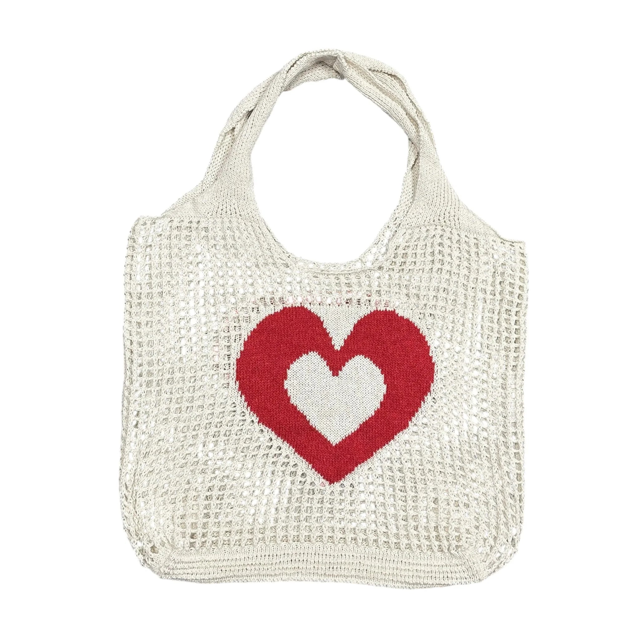 Cyflymder  Fashionable Women s Heart Pattern Knitted Tote Bag with Spacious Opening and Hollow Out Design for Maximum Capacity