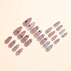 Cyflymder   24pcs Nude Star Press On Nails Black White Polka‑dot French Tip Fake Nail Y2K Sweet Artificial Almond False Nail for Women