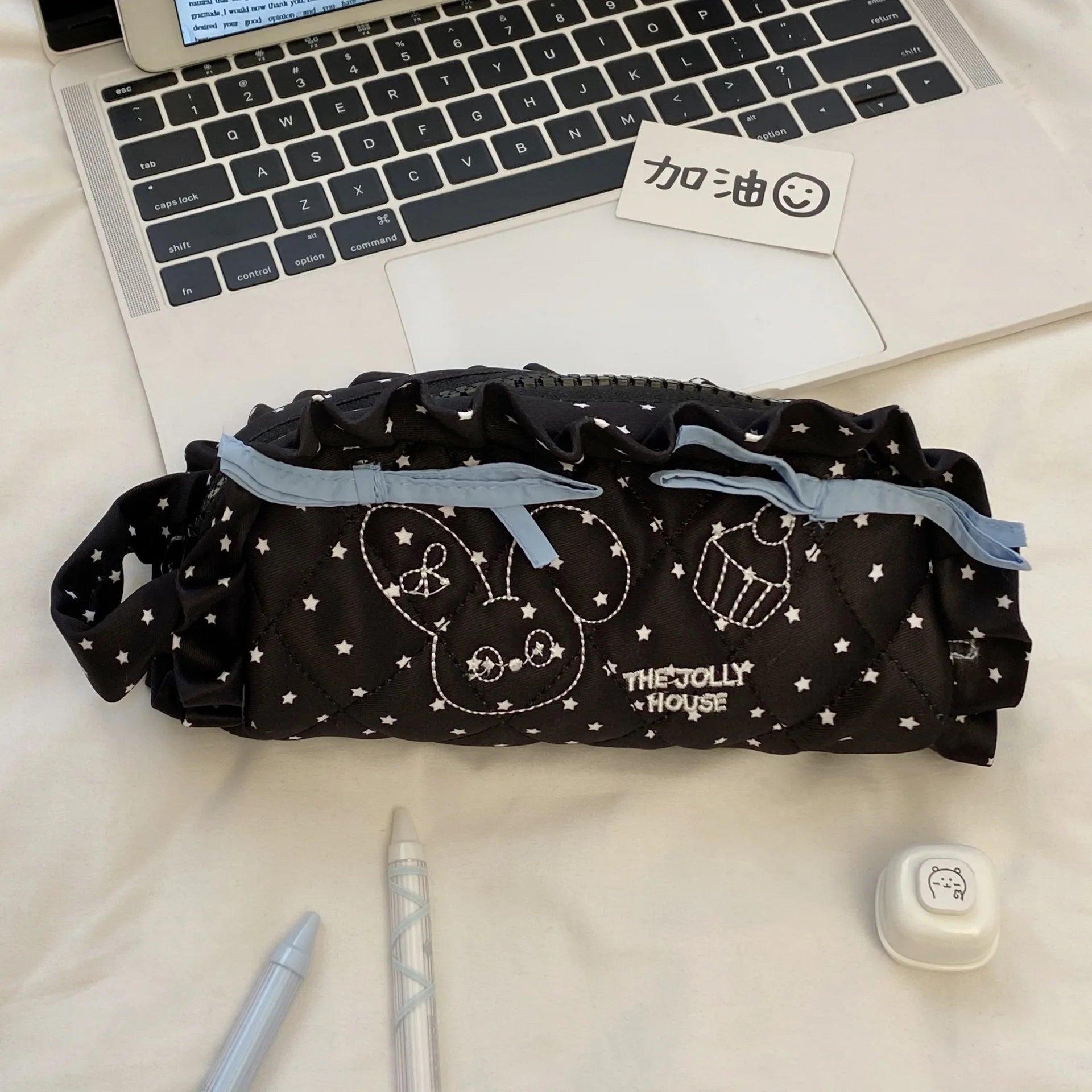 Cyflymder  Korean Fashion Ruffle Pencil Case for Kids Girl Sweet Cartoon Bunny Kitten Stationery Organizer Kawaii Pen Pouch Back To School