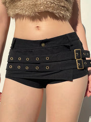 Cyflymder  Sexy Slim Fit Waist Bule Super ort Pants Asymmetric Street Sle Low Waist Tee-quarter Length Thin Fabric Summer Faion