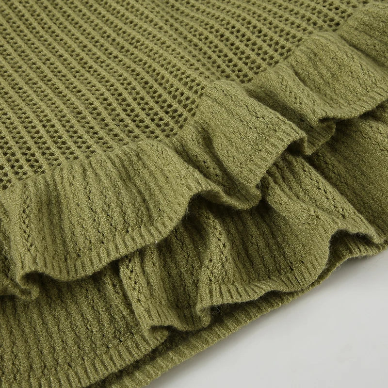 Cyflymder  Green Pleated Hem Knit Mini Dress Sexy See Through Strap Bodycon Dresses Concert Outfits For Women Summer Vocation Robe