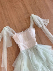 Cyflymder  French Sweet Mesh Patchwork Elegant Women Dress Y2k Design Irregular Strap Princess Party Dress Female Gentle Fairy Chic Outfits