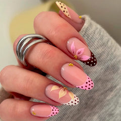 Cyflymder  24Pcs Almond Y2K Dopamine Press on Nails Gradient French Star False Nails Polka Dot Design Detachable Full Cover Fake Nails Tips