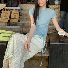 Cyflymder  Broken Flowers Korean Edible Tree Fungus Skirts Spring Summer A-Line Female Clothing Fashionable Folds High Waist Midi Skirts
