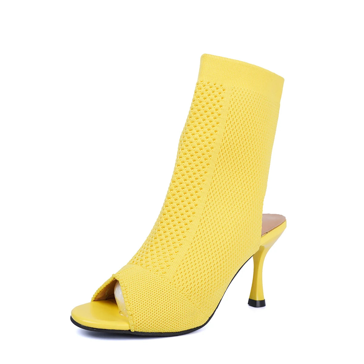 Cyflymder  Plus size women's shoes, slim heel round toe fish mouth high elasticity knitted upper high-heeled sandals