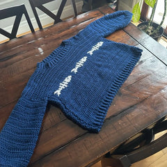 Cyflymder  Women Blue Knit Sweater Long Sleeve White Fishbone Graphic Pullover Loose Fit Handmade Crochet Casual Streetwear Autumn Winter