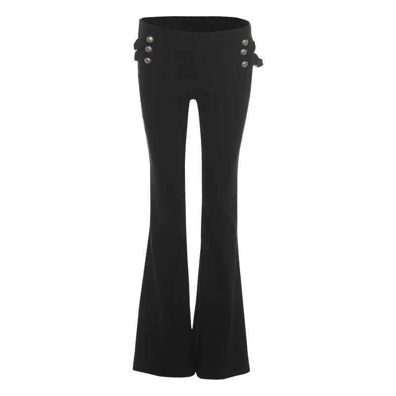Cyflymder   Elastic Waist Double-Breasted Decoration Pants Women Metal Ring Tassel Autumn New Trend Street Daily Hottie Bell-Bottom