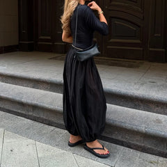 Cyflymder  Women Casual Solid High Waist Pleated Balloon Long Pants Women Y2k Baggy Bloomers Solid Color High Waist Loose Fit Capris