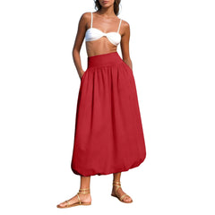 Cyflymder  Women Summer Solid Color High Waist Bubble Skirts Loose Fit Long Skirt With Pockets Elegant Office Ladies Skirts Streetwear Y2k