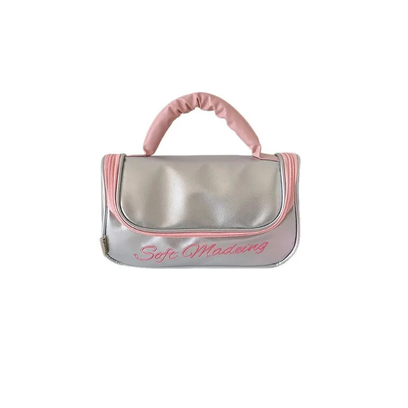 Cyflymder  Korean Fashion Casual Large Capacity Pencil Case PU Portable INS Solid Color Washing Make Up Statonery Bag Student Supplies