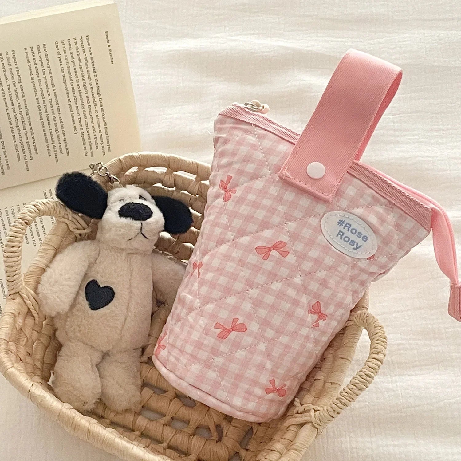 Cyflymder  1 Piece Sweet Chic Pen Holder for Kids Girl Cute Princess Bow Plaid Pencil Pouch School Portable Large Capacity Stationery Bag