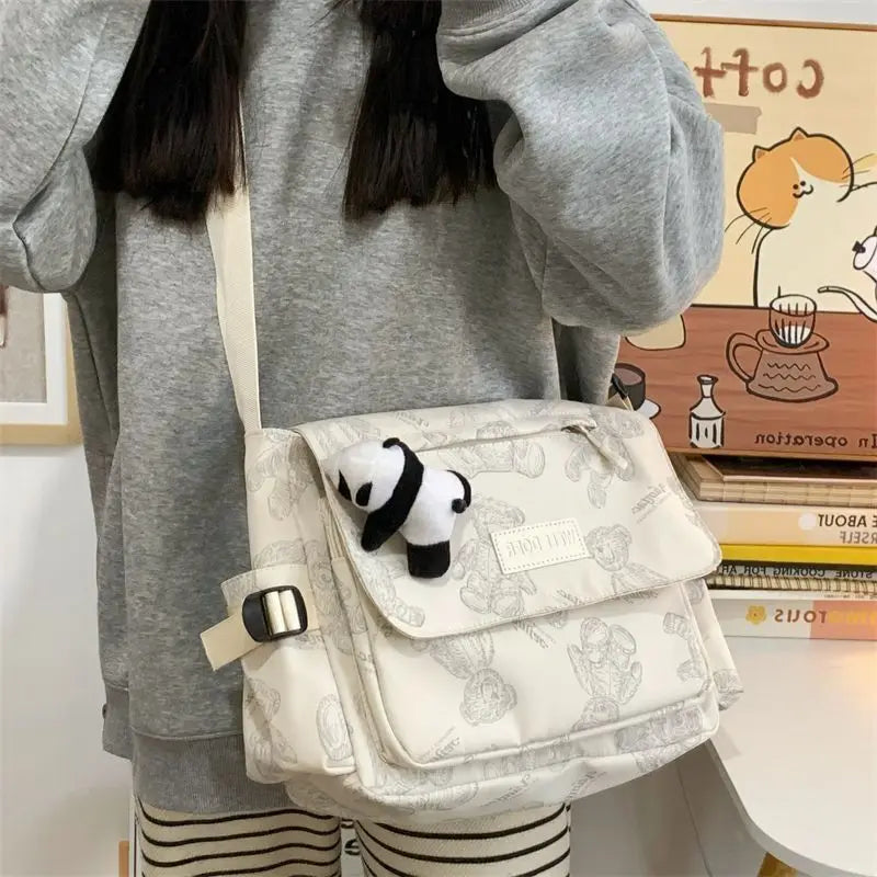 Cyflymder  Retro teddy bear cute college style girl crossbody bag Japanese Ins student large capacity versatile mailman bag