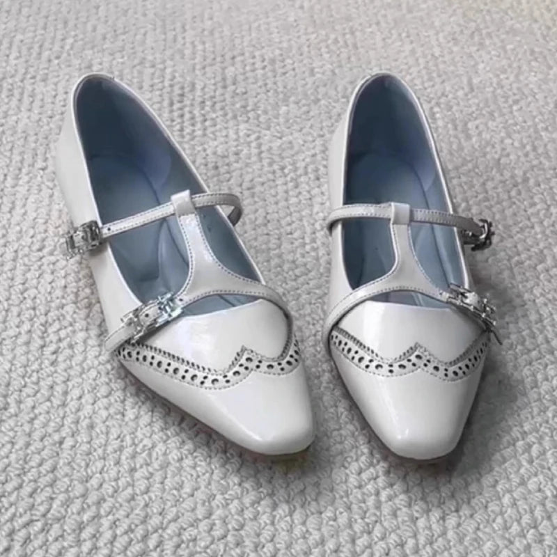 Cyflymder  Retro Shallow Square Toe Mary Jane Shoes Women T Strap Buckle Elegant Dress Pumps Ladies Comfort Designer Flats Zapatos De Mujer